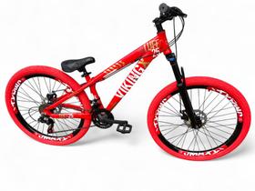 Bicicleta Aro 26 Vikingx Tuff Freeride Câmbios Shimano 21v Rodas Vmaxx DH Freio a Disco Pneu Flame