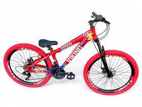Bicicleta Aro 26 Vikingx Tuff Freeride Downhill 21v Alumínio Aros Vmaxx Freio a Disco Pneu Flame