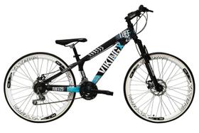 Bicicleta Aro 26 Vikingx Tuff Preto com Azul 21v Alumínio Freio a Disco Aros Vmaxx Brancos