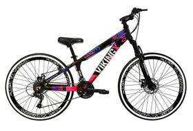 Bicicleta Aro 26 Vikingx Tuff Preto com Rosa 21v Alumínio Freio a Disco Aros Vmaxx Pretas