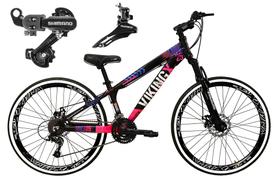 Bicicleta Aro 26 Vikingx Tuff Preto/Rosa 21v Alumínio Câmbio Shimano Freio a Disco Aros Vmaxx Preto Bicicleta Aro 26 Vikingx Tuff Preto/Rosa 21v Alumínio Câmbio Shimano Freio a Disco Aros Vmaxx Preto