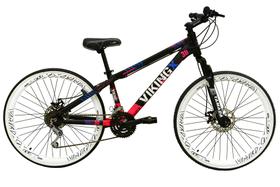 Bicicleta Aro 26 Vikingx Tuff Preto/Rosa 21v Alumínio Freeride Freio a Disco Aros Vmaxx Branco
