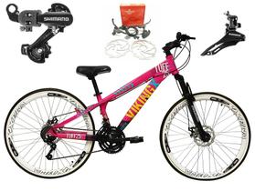 Bicicleta Aro 26 Vikingx Tuff Rosa/Azul X25 21v Alumínio Câmbios Shimano Freio a Disco Hidráulicos Aros Vmaxx Brancos