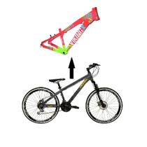 Bicicleta Aro 26 Vikingx Tuff Rosa com Verde 21v Freeride Bicicleta Aro 26 Vikingx Tuff Rosa com Verde 21v Freeride