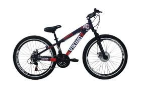 Bicicleta Aro 26 Vikingx Tuff Roxo com Laranja 21v Alumínio Freio a Disco Aros Vmaxx Pretos Bicicleta Aro 26 Vikingx Tuff Roxo com Laranja 21v Alumínio Freio a Disco Aros Vmaxx Pretos