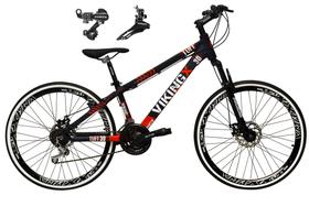 Bicicleta Aro 26 Vikingx Tuff Roxo/Laranja 21v Alumínio Câmbio Shimano Freio a Disco Aros Vmaxx Pretos