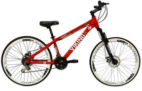 Bicicleta Aro 26 Vikingx Tuff Vermelha 21v Alumínio Freio a Disco Aros Vmaxx Brancos