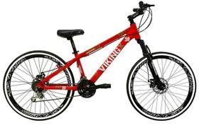 Bicicleta Aro 26 Vikingx Tuff Vermelha 21v Alumínio Freio a Disco Aros Vmaxx Pretos