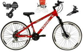 Bicicleta Aro 26 Vikingx Tuff Vermelha X30 21v Alumínio Câmbios Shimano Freio a Disco Hidráulicos Aros Vmaxx Brancos