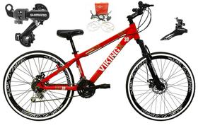 Bicicleta Aro 26 Vikingx Tuff Vermelha X30 21v Alumínio Câmbios Shimano Freio a Disco Hidráulicos Aros Vmaxx Pretos