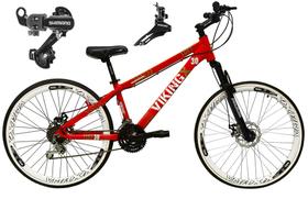 Bicicleta Aro 26 Vikingx Tuff Vermelho 21v Alumínio Câmbio Shimano Freio a Disco Aros Vmaxx Brancos