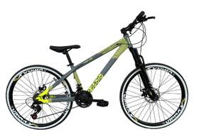 Bicicleta Aro 26 Vikingx Tuff X-35 Cinza Fosco 21v Cabeamento Interno Alumínio Freeride Dh Freio a Disco Aros Vmaxx Pretos