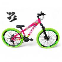 Bicicleta Aro 26 VikingX Tuff X25 21v Freio a Disco Rosa-verde Bicicleta Aro 26 VikingX Tuff X25 21v Freio a Disco Rosa-verde