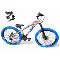 Bicicleta Aro 26 Vikingx Tuff X25 30 Freeride Câmbios Shimano 21v Freio A Disco Aros Vmaxx Pneu Flame Prata Azul