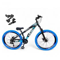 Bicicleta Aro 26 Vikingx Tuff X25 30 Freeride Câmbios Shimano 21v Freio A Disco Aros Vmaxx Pneu Flame Preto Azul