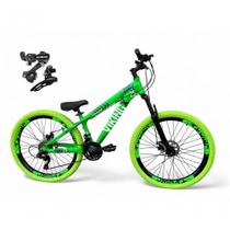 Bicicleta Aro 26 Vikingx Tuff X25 30 Freeride Câmbios Shimano 21v Freio A Disco Aros Vmaxx Pneu Flame Verde Neon