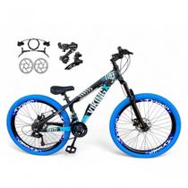 Bicicleta Aro 26 Vikingx Tuff X25 30 Freeride Câmbios Shimano 21v Freio Hidraulico Aros Vmaxx Pneu Flame Preto Azul