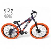 Bicicleta Aro 26 Vikingx Tuff X25 30 Freeride Câmbios Shimano 21v Freio Hidraulico Aros Vmaxx Pneu Flame Roxo Laranja