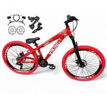 Bicicleta Aro 26 Vikingx Tuff X25 30 Freeride Câmbios Shimano 21v Freio Hidraulico Aros Vmaxx Pneu Flame Vermelho