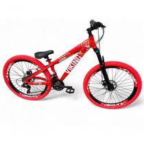 Bicicleta Aro 26 Vikingx Tuff X25 Freeride 21v Aros Vmaxx Dh Freio A Disco Pneu Flame - Vermelho Bicicleta Aro 26 Vikingx Tuff X25 Freeride 21v Aros Vmaxx Dh Freio A Disco Pneu Flame - Vermelho