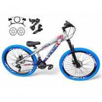Bicicleta Aro 26 Vikingx Tuff X25 Freeride Câmbios Shimano 21v Freio Hidraulico Aros Vmaxx Pneu Flame Prata azul