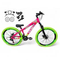 Bicicleta Aro 26 Vikingx Tuff X25 Freeride Câmbios Shimano 21v Freio Hidraulico Aros Vmaxx Pneu Flame Rosa Verde Bicicleta Aro 26 Vikingx Tuff X25 Freeride Câmbios Shimano 21v Freio Hidraulico Aros Vmaxx Pneu Flame Rosa Verde