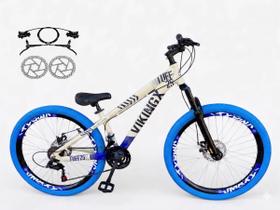 Bicicleta Aro 26 Vikingx Tuff X25 Freio a Disco Hidráulico Freeride Downhill Aro Vmaxx 21v DH Garfo Suspensão Pneu Flame