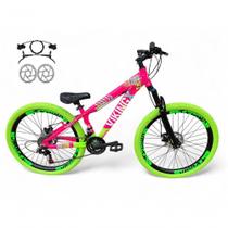Bicicleta Aro 26 VikingX Tuff X25 Freio Hidráulico 21v Rosa-verde Bicicleta Aro 26 VikingX Tuff X25 Freio Hidráulico 21v Rosa-verde