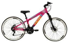 Bicicleta Aro 26 Vikingx Tuff X25 Rosa/Azul 21v Freio a Disco Aros Vmaxx Brancos