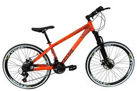 Bicicleta Aro 26 Vikingx Tuff X35 Laranja 21v Cabeamento Interno Câmbios Shimano Freeride Dh Freio a Disco Aros Vmaxx Pretos