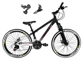 Bicicleta Aro 26 Vikingx Tuff X44 Preto/Branco 21v Câmbios Shimano Tz Freio a Disco Aros Vmaxx Pretos