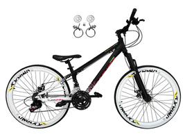 Bicicleta Aro 26 Vikingx Tuff X44 Preto/Branco 21v Freios a Disco Hidráulicos óleo Aros Vmaxx Brancos