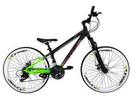 Bicicleta Aro 26 Vikingx Tuff X44 Preto/Verde 21v Alumínio Freio a Disco Aros Vmaxx Brancos