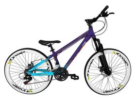 Bicicleta Aro 26 Vikingx Tuff X44 Roxo/Azul 21v Alumínio Freio a Disco Aros Vmaxx Brancos