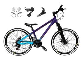 Bicicleta Aro 26 Vikingx Tuff X44 Roxo/Azul 21v Câmbios Shimano Tz Freios Hidráulicos Rodas Vmaxx Preto Bicicleta Aro 26 Vikingx Tuff X44 Roxo/Azul 21v Câmbios Shimano Tz Freios Hidráulicos Rodas Vmaxx Preto