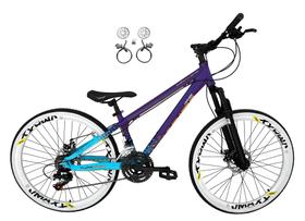 Bicicleta Aro 26 Vikingx Tuff X44 Roxo/Azul 21v Freios a Disco Hidráulicos óleo Aros Vmaxx Brancos Bicicleta Aro 26 Vikingx Tuff X44 Roxo/Azul 21v Freios a Disco Hidráulicos óleo Aros Vmaxx Brancos