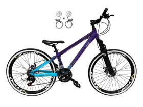 Bicicleta Aro 26 Vikingx Tuff X44 Roxo/Azul 21v Freios a Disco Hidráulicosóleo Aros Vmaxx Pretos