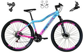 Bicicleta Aro 29 Absolute Hera 21v Câmbios Shimano Freio a Disco Hidráulico Alumínio Garfo Com Suspensão - Azul/Rosa