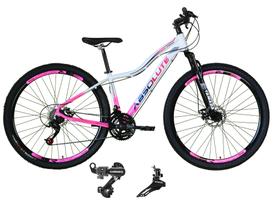 Bicicleta aro 29 Absolute Hera Alumínio 21 Marchas Câmbios Shimano Freio a Disco - Branco/Rosa