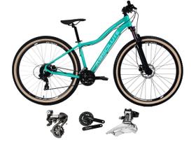 Bicicleta aro 29 Absolute Hera Feminina Shimano Altus 24V Freio a Disco Hidráulico Garfo com Trava Pneus Faixa Bege - Verde