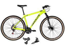 Bicicleta aro 29 Absolute Nero 4 Cabeamento Interno 24v Câmbios Shimano Freios Hidráulicos Garfo com Suspensão Pneu Faixa Bege - Amarelo