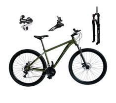 Bicicleta Aro 29 Absolute Nero 5 Câmbio Shimano 24v Acera K7 Garfo Trava Freio a Disco Verde Oliva