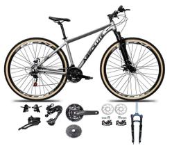 Bicicleta Aro 29 Absolute Nero 5 Kit 2x9 Gta Sunrun Freio Disco K7 11/36 Pedivela 24/38d Garfo com Trava Cinza Pneu Faixa Bege