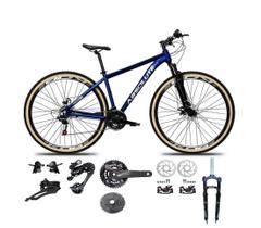 Bicicleta Aro 29 Absolute Nero 5 Kit 2x9 Gta Sunrun Freio Disco K7 Garfo com Trava Azul Pneu Faixa Bege