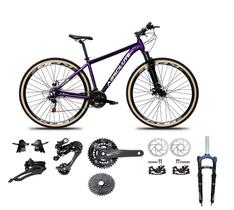 Bicicleta Aro 29 Absolute Nero 5 Kit 2x9 Gta Sunrun Freio Disco K7 Garfo com Trava Roxo Pneu Faixa Bege