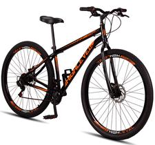 Bicicleta Aro 29 Aço Carbono Highlevel Freios A Disco 21 Marchas Preto e Laranja