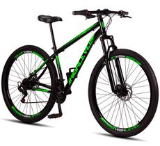 Bicicleta Aro 29 Aço Carbono Highlevel Freios a Disco Suspensão 21 marchas Preto e Verde