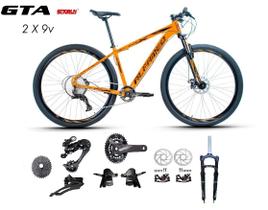 Bicicleta Aro 29 Alfameq AFX Kit 2x9 Gta Sunrun Freio Disco K7 11/36 Pedivela 24/38d Garfo com Trava - Laranja/Preto