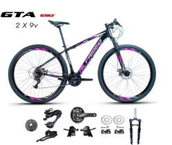 Bicicleta Aro 29 Alfameq AFX Kit 2x9 Gta Sunrun Freio Disco K7 11/36 Pedivela 24/38d Garfo com Trava - Preto/Rosa