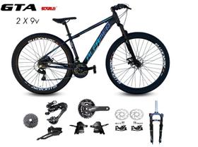 Bicicleta Aro 29 Alfameq AFX Kit 2x9 Gta Sunrun Freio Disco K7 11/36 Pedivela 24/38d Garfo com Trava - Preto/Verde/Lilas